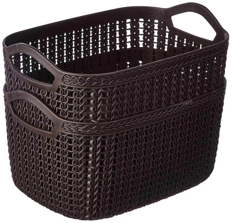 Kuber Industries Kuber Industries Unbreakable Plastic 2 Pieces Multipurpose Medium Size Flexible Storage Baskets|Fruit Vegetable Bathroom Stationary Home Basket with Handles (dark brown) -CTKTC39035 - Image 2