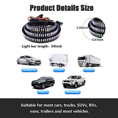 Kewucn Tailgate Light Bar 59" LED, IP65 Triple Row LED Strip with White Reverse Red Turning Signals, Universal Rear Light Bar for Pickup Trailer SUV RV Van - Image 2