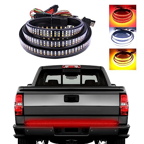 Kewucn Tailgate Light Bar 59" LED, IP65 Triple Row LED Strip with White Reverse Red Turning Signals, Universal Rear Light Bar for Pickup Trailer SUV RV Van - Image 1
