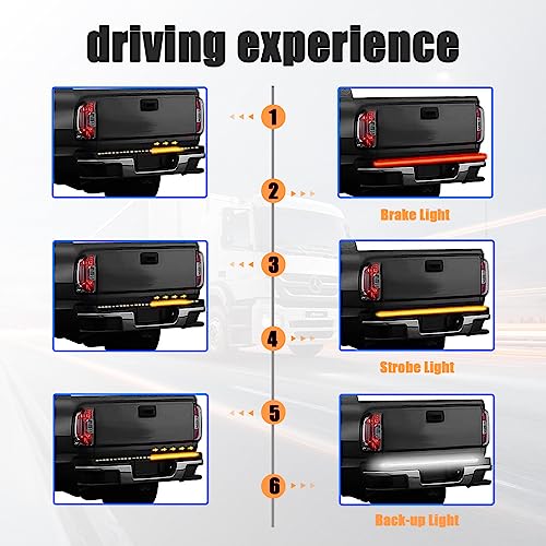 Kewucn Tailgate Light Bar 59" LED, IP65 Triple Row LED Strip with White Reverse Red Turning Signals, Universal Rear Light Bar for Pickup Trailer SUV RV Van - Image 5