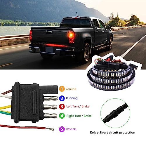 Kewucn Tailgate Light Bar 59" LED, IP65 Triple Row LED Strip with White Reverse Red Turning Signals, Universal Rear Light Bar for Pickup Trailer SUV RV Van - Image 3