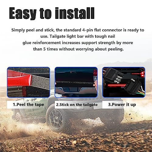 Kewucn Tailgate Light Bar 59" LED, IP65 Triple Row LED Strip with White Reverse Red Turning Signals, Universal Rear Light Bar for Pickup Trailer SUV RV Van - Image 4