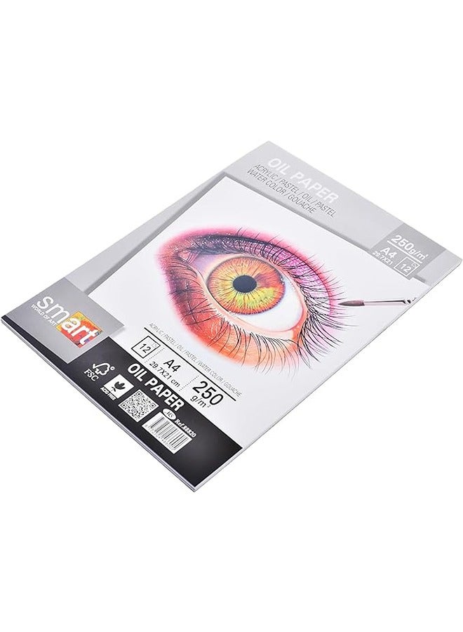 Smart دفتر رسم A4 عالي الجودة من سمارت 88820، 12 ورقة بيضاء مقاس ورق زيت 21 × 29.7 سم 250 جم للرسم والفنون - متعدد الألوان - Image 2