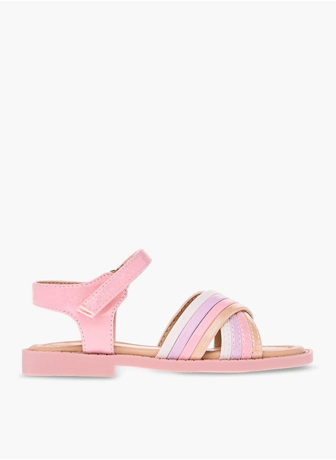 JUNIORS Girls Colourblock Cross Strap Sandals With Hook And Loop Closure  - Image 1