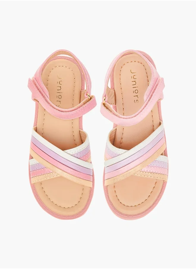 جونيورز Girls Colourblock Cross Strap Sandals With Hook And Loop Closure