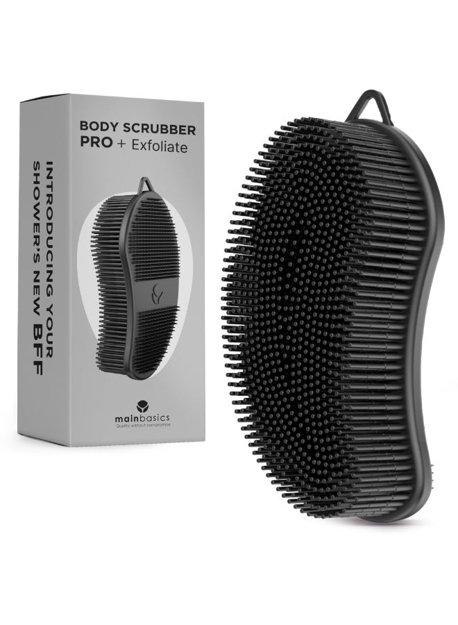 MainBasics Silicone Body Scrubber DualSided Shower Loofah and Exfoliator Black Exfoliate - Image 2