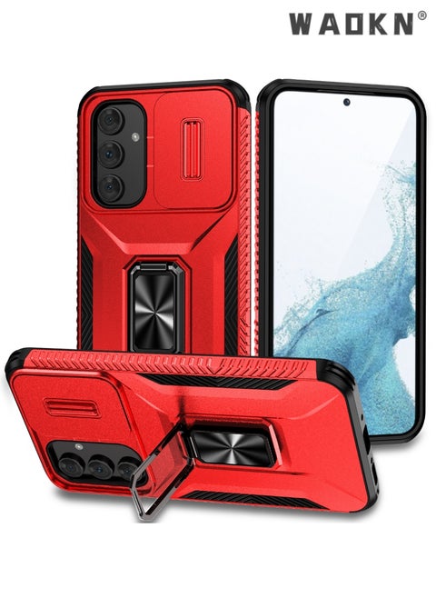 For Samsung Galaxy A55 5G Case, Slide Camera Cover, Built-in 360° Rotate Ring Kickstand,Grade Shockproof Test, Heavy Duty Shockproof Protective Case for Galaxy A55 5G Red