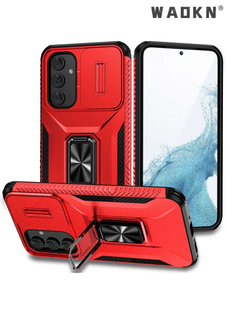 WAOKN For Samsung Galaxy A55 5G Case, Slide Camera Cover, Built-in 360° Rotate Ring Kickstand,Grade Shockproof Test, Heavy Duty Shockproof Protective Case for Galaxy A55 5G Red  - Image 1