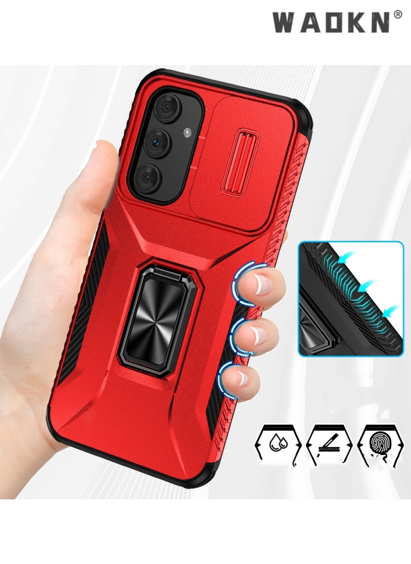 WAOKN For Samsung Galaxy A55 5G Case, Slide Camera Cover, Built-in 360° Rotate Ring Kickstand,Grade Shockproof Test, Heavy Duty Shockproof Protective Case for Galaxy A55 5G Red  - Image 5