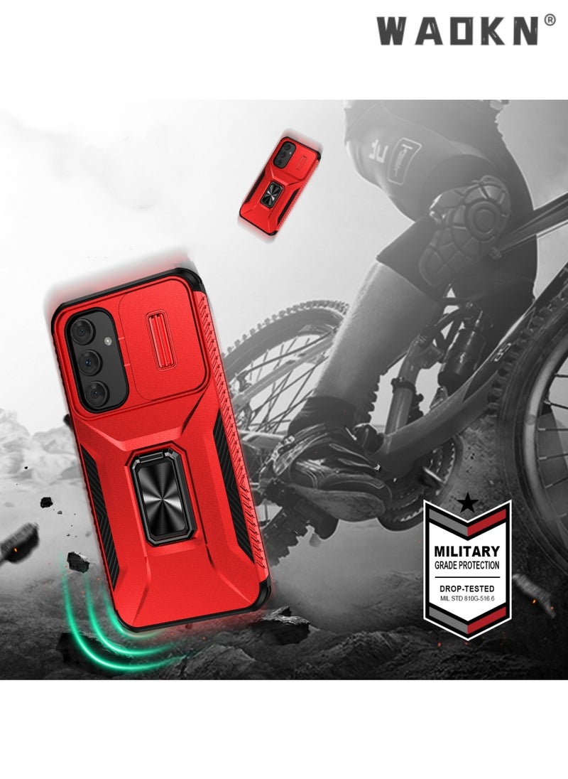WAOKN For Samsung Galaxy A55 5G Case, Slide Camera Cover, Built-in 360° Rotate Ring Kickstand,Grade Shockproof Test, Heavy Duty Shockproof Protective Case for Galaxy A55 5G Red  - Image 4