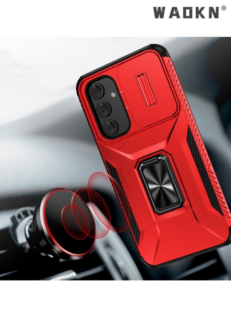 WAOKN For Samsung Galaxy A55 5G Case, Slide Camera Cover, Built-in 360° Rotate Ring Kickstand,Grade Shockproof Test, Heavy Duty Shockproof Protective Case for Galaxy A55 5G Red  - Image 2