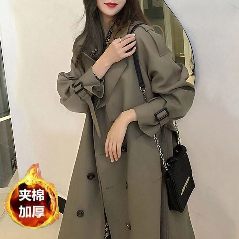 Windbreaker Coat Womens 2024 Spring and Autumn New Arrival Korean Style Mid-length Stylish Fashionable Popular Loose Coat Gray green [cotton and thickened] 