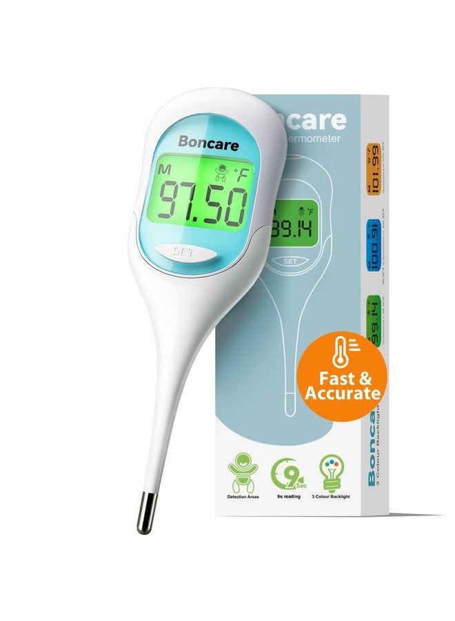 Boncare 9 Seconds Digital Basal Thermometer - Accurate Oral & Rectal Thermometer for Adults & Kids, Fever Alarm, Large Display (Blue) - Image 1