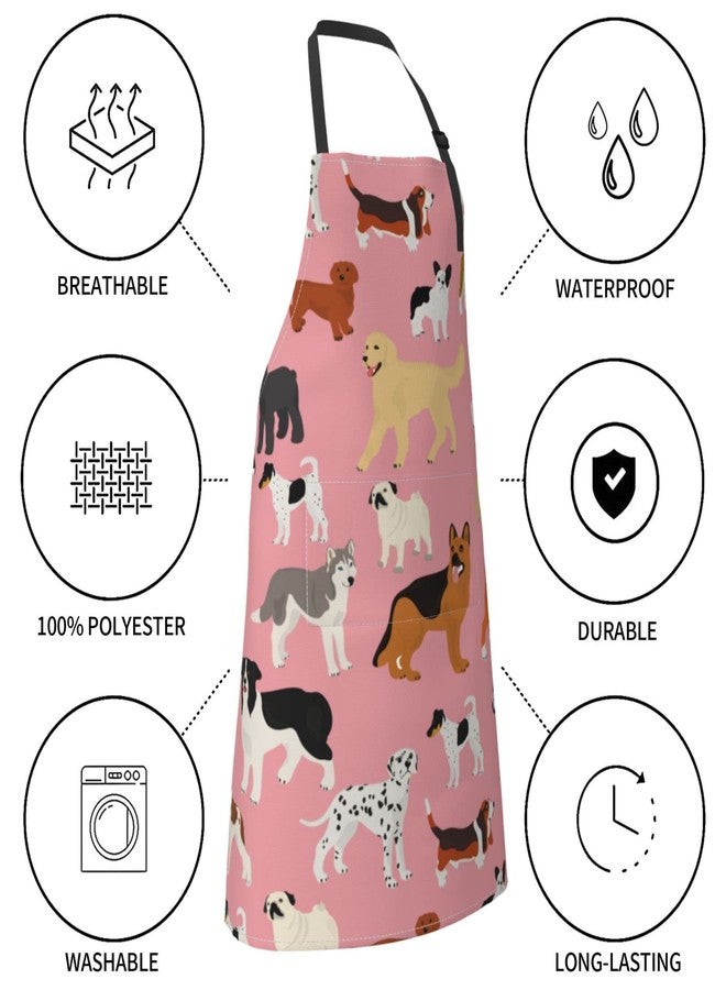 Perinsto Dogs Cute Pink Waterproof Apron With 2 Pockets Kitchen Chef Aprons Bibs For Cooking Baking Painting Gardening Grooming - Image 5