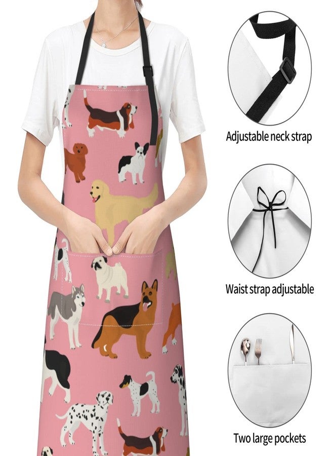 Perinsto Dogs Cute Pink Waterproof Apron With 2 Pockets Kitchen Chef Aprons Bibs For Cooking Baking Painting Gardening Grooming - Image 3