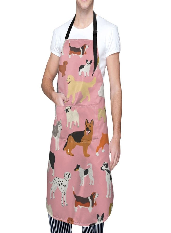 Perinsto Dogs Cute Pink Waterproof Apron With 2 Pockets Kitchen Chef Aprons Bibs For Cooking Baking Painting Gardening Grooming - Image 2