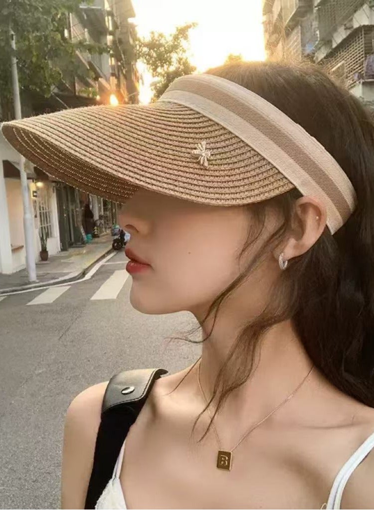 Generic 2 Pcs Empty Top Beach Straw Hat for Women Lady's Portable Beach Visor Bee Decor Sun Hat Casual Golf Beach Cap Outdoor Hat Garden Fishing Hiking - Image 4