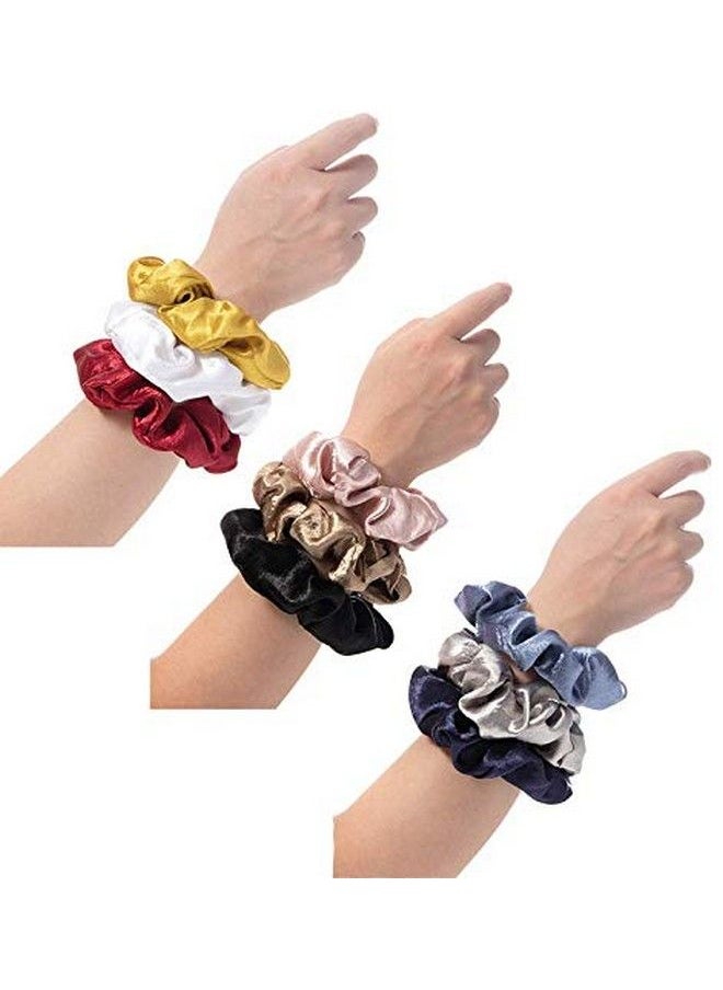 Fameza 9 Pcs Hair Scrunchies For Women Satin Elastic Hair Ties No Crease Silky Ponytail Holders No Damage Hair Bands Silkpack Of 9 (Multiple Colors)  - Image 3