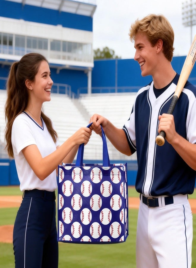 WRAPAHOLIC Large Reusable Baseball Gift Bag with Handles - 10 x 5 x 13 inch - Sports Blue Baseball Gift Bags for Birthday, Sports Party, Holiday - Image 2