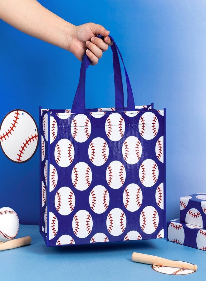 WRAPAHOLIC Large Reusable Baseball Gift Bag with Handles - 10 x 5 x 13 inch - Sports Blue Baseball Gift Bags for Birthday, Sports Party, Holiday - Image 3