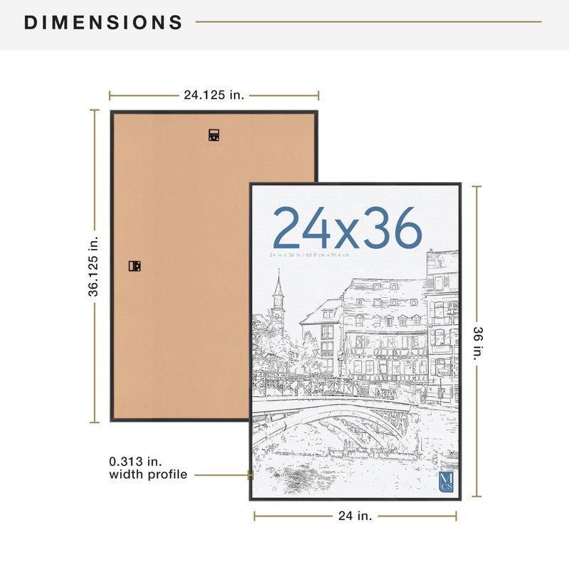 MCS Original Poster Frame 24x36 Black Lightweight Vertical & Horizontal Wall Hanging Large Picture Frame for Posters, Art Prints & Gallery Wall (2-Pack) - Image 4