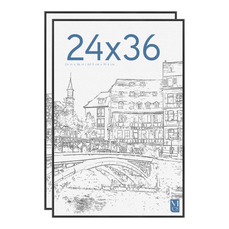 MCS Original Poster Frame 24x36 Black Lightweight Vertical & Horizontal Wall Hanging Large Picture Frame for Posters, Art Prints & Gallery Wall (2-Pack) - Image 1