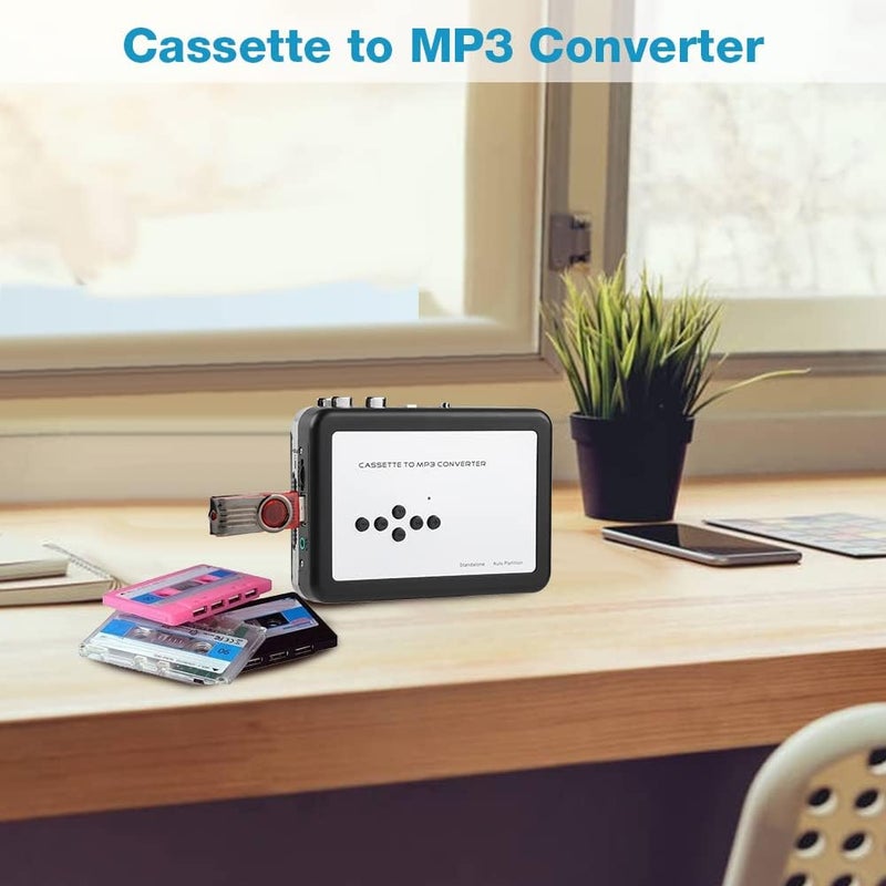Wendry Cassette MP3 Converter, Portable Cassette Tape to MP3 Converter USB Flash Drive Audio Capture Music Player Suitable for Windows XP/Vista/7/8 - Image 1
