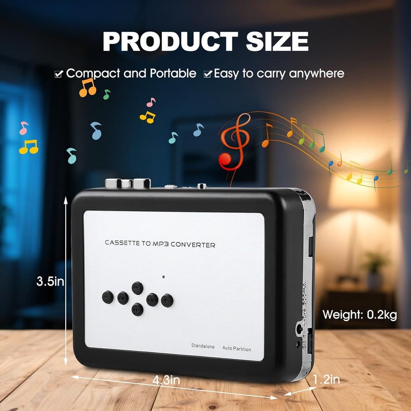 Wendry Cassette MP3 Converter, Portable Cassette Tape to MP3 Converter USB Flash Drive Audio Capture Music Player Suitable for Windows XP/Vista/7/8 - Image 3