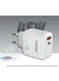 Faster 45W QC 3.0 Dual Port Fast Charger - Compact Wall Adapter for iPhone and Android, Laptop, Macbook - 45 Watt PD Charger Block for Mobile Phone, Portable and Fast Charging with 1 USB-C and 1 USB-A Ports  - Image 5