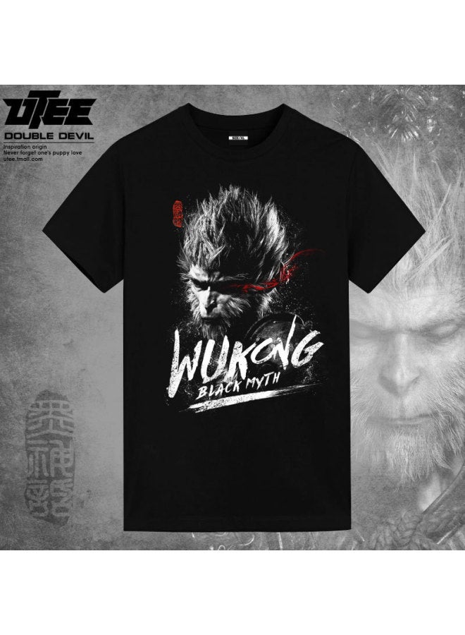 Black Myth Wukong Surrounding T-shirt Game Qi Tian Wins Short-sleeved Cotton-Color:1-Specifications:165 S  - Image 2