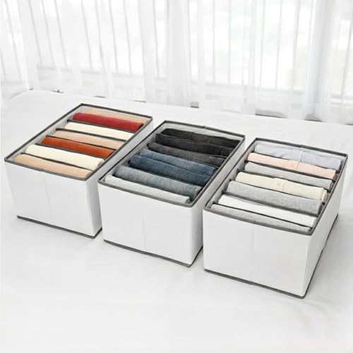 JD FRESH 7 Slot Non-Woven Fabric Clothing Storage Box/Foldable Wardrobe Organizer/Multipurpose Storage Organisers for clothes/Shirts/T-Shirts/Dress/Sweaters/Jeans (Pack of 3, White) - Image 1