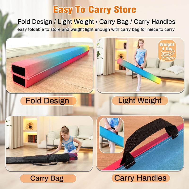 MARFULA 6 FT / 8 FT / 9 FT Folding Gymnastics Beam Foam Balance Floor Beam - Extra Firm - Suede Cover - Anti Slip Bottom with Carry Bag for Kids/Adults Home Use - Image 5