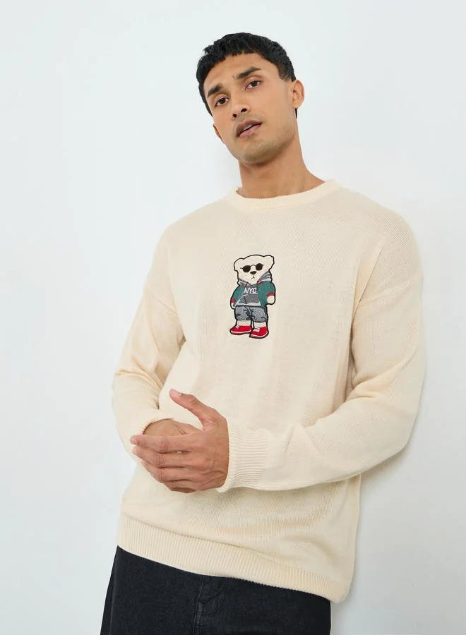 ستايلي سويتر مطرز تيدي بقصة مريحة