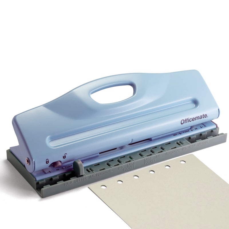 Officemate Adjustable 6Hole Punch for Planners and Binders 8 Sheet Capacity Blue 90163