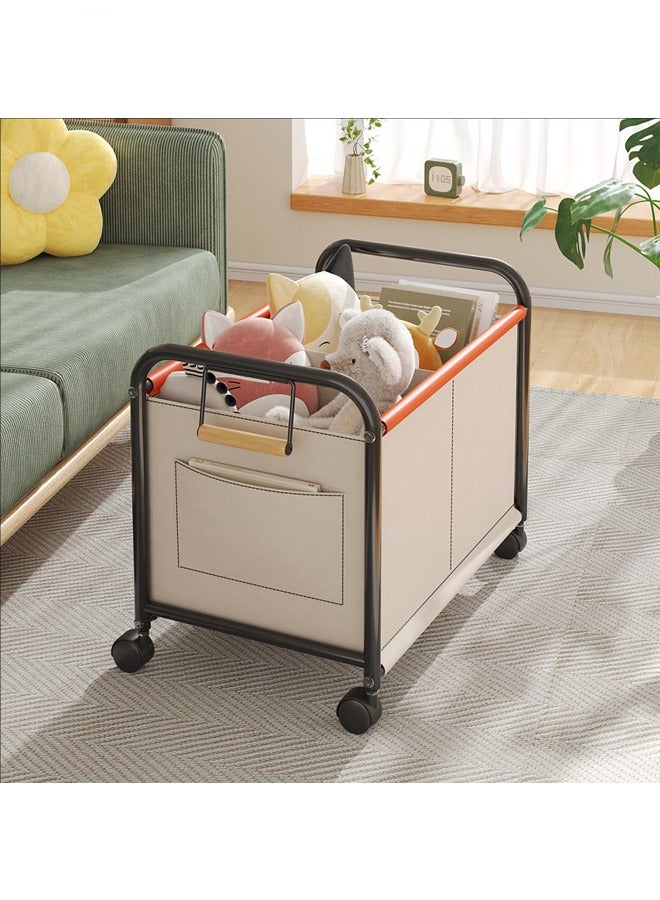 Storage Basket,Removable Storage Trolley,Large Capacity Toy Storage Box Shelf,Living Room Bedroom Under Table Snacks Organizer,Trolley Shelf,Miscellaneous Storage Box Basket,Under Table Book Bag Shelf,Cream White - Image 1