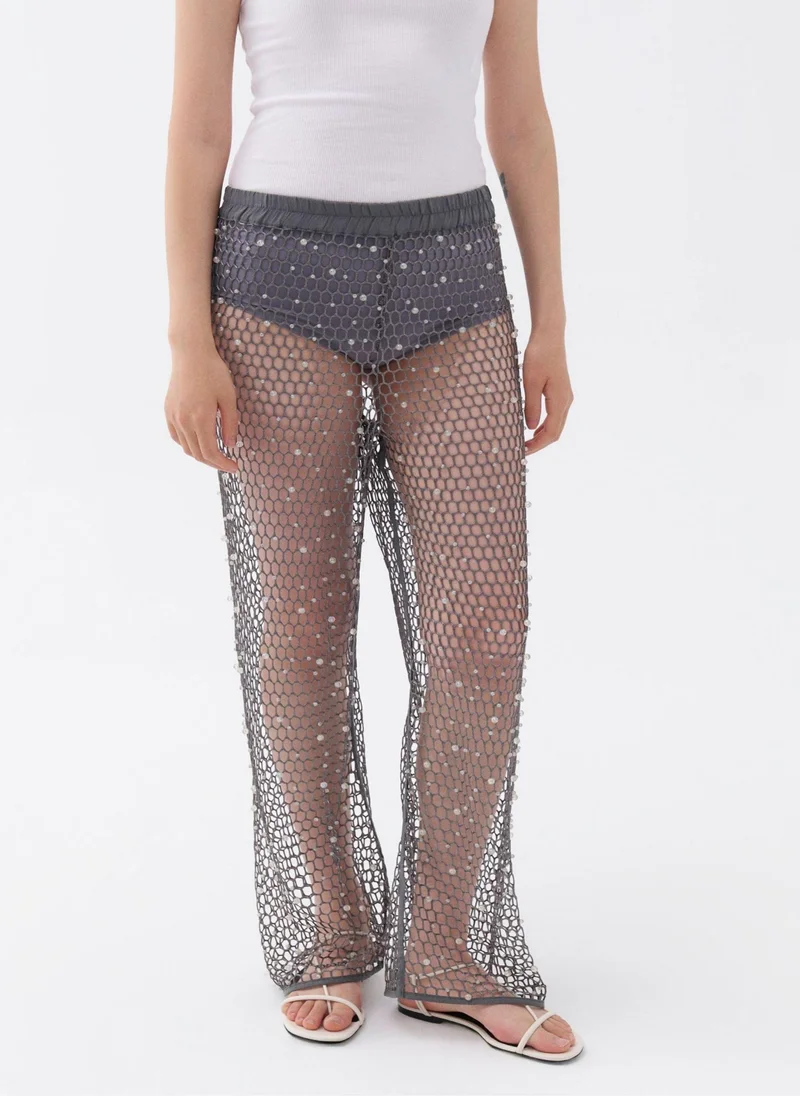 نوكتورن Glitter Thread Fishnet Trousers