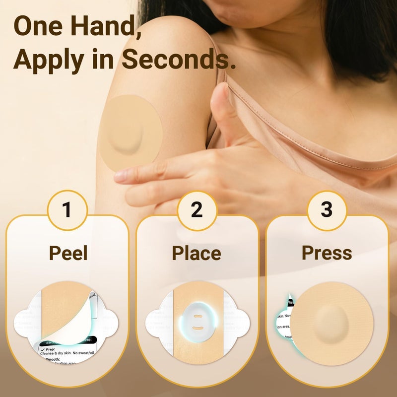 Amolyfe Dexcom G7 & Stelo Over Patches Waterproof, Amolyfe 20 Pack Dexcom G7 Overpatches, Bump-Proof with Hard Cap, Breathable, Medical Adhesive, 10-Day CGM Protection (Beige) - Image 3