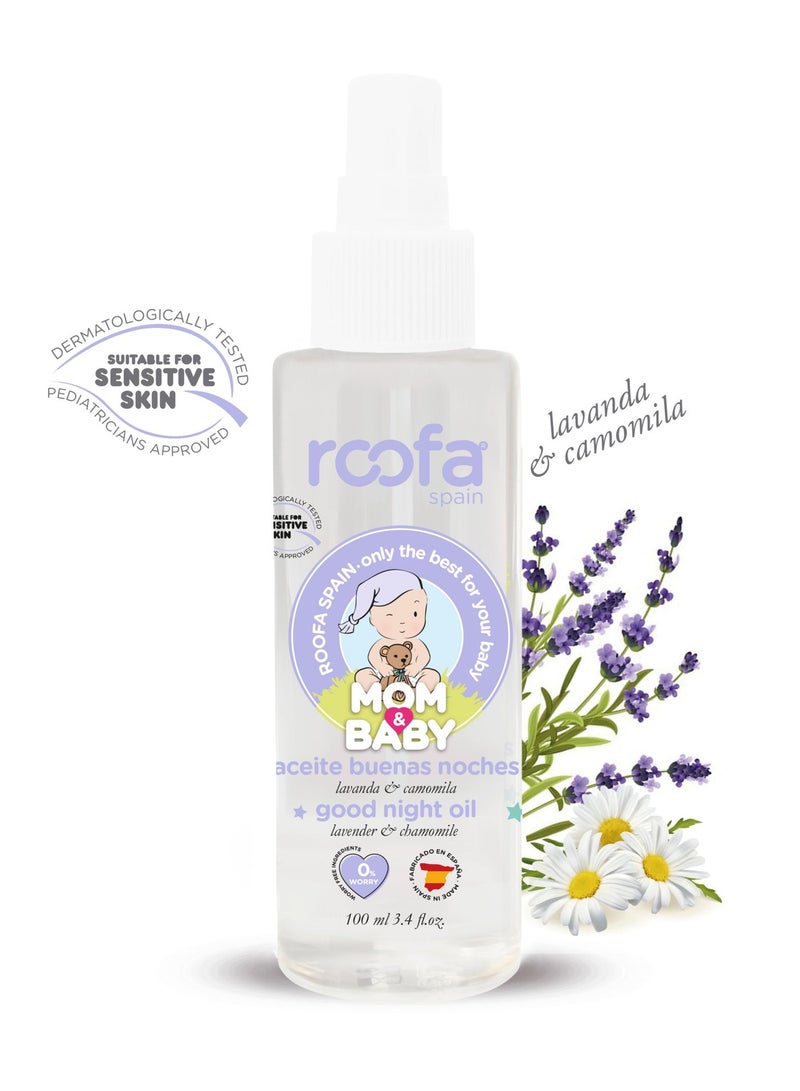 Roofa Spain Good Night Baby Oil with Lavender & Chamomile 100ml – Calming Massage Oil for Sensitive Skin & Bedtime, Made in Spain - Image 1