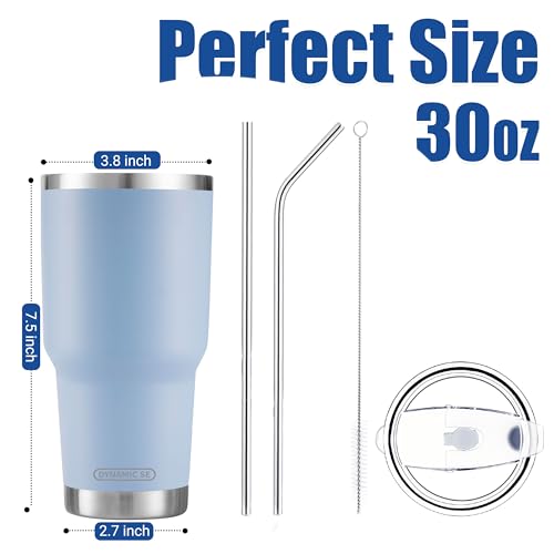 DS D·S 30oz Blue Tumbler Stainless Steel Double Wall Vacuum Insulated Mug with Straw and Lid, Cleaning Brush for Cold and Hot Beverages - Image 2