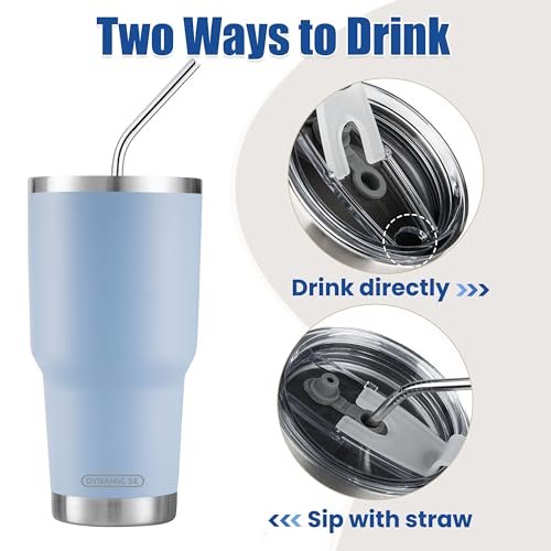 DS D·S 30oz Blue Tumbler Stainless Steel Double Wall Vacuum Insulated Mug with Straw and Lid, Cleaning Brush for Cold and Hot Beverages - Image 3