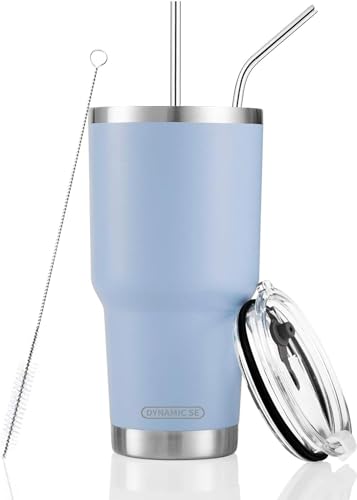 DS D·S 30oz Blue Tumbler Stainless Steel Double Wall Vacuum Insulated Mug with Straw and Lid, Cleaning Brush for Cold and Hot Beverages - Image 1