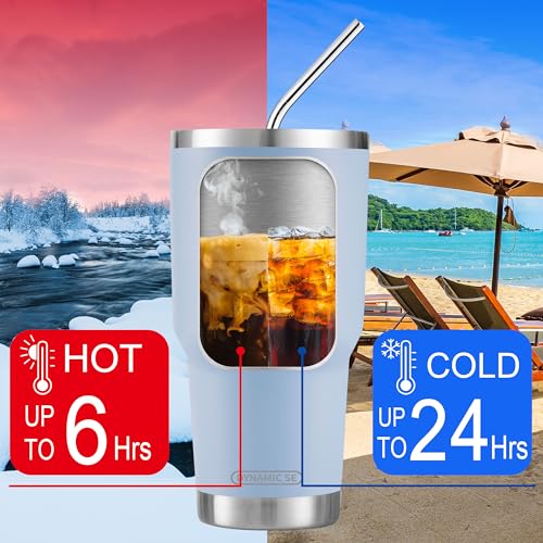 DS D·S 30oz Blue Tumbler Stainless Steel Double Wall Vacuum Insulated Mug with Straw and Lid, Cleaning Brush for Cold and Hot Beverages - Image 4