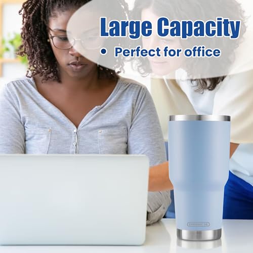 DS D·S 30oz Blue Tumbler Stainless Steel Double Wall Vacuum Insulated Mug with Straw and Lid, Cleaning Brush for Cold and Hot Beverages - Image 5