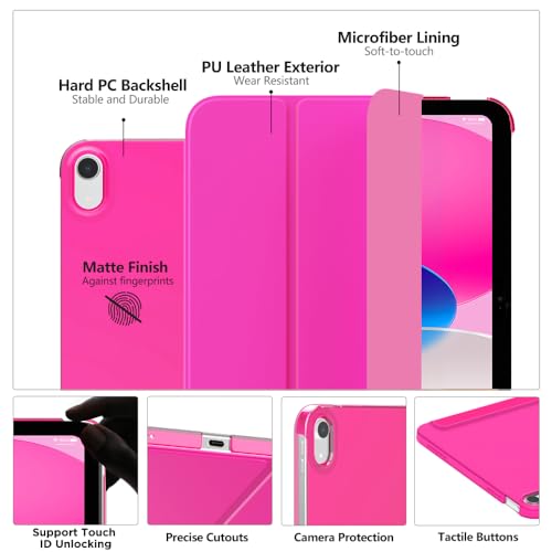 MoKo for iPad (A16) 11th Generation Case 11 Inch 2025, iPad 10th Generation Case 10.9 Inch 2022, Slim Stand Hard PC Translucent Back Shell Smart Cover, Support Touch ID, Auto Wake/Sleep,Bright Pink - Image 3
