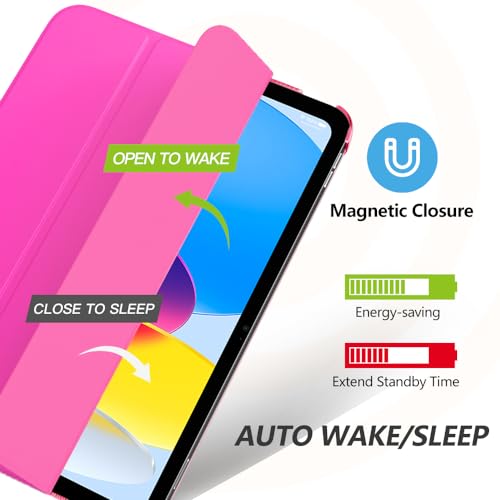 MoKo for iPad (A16) 11th Generation Case 11 Inch 2025, iPad 10th Generation Case 10.9 Inch 2022, Slim Stand Hard PC Translucent Back Shell Smart Cover, Support Touch ID, Auto Wake/Sleep,Bright Pink - Image 4