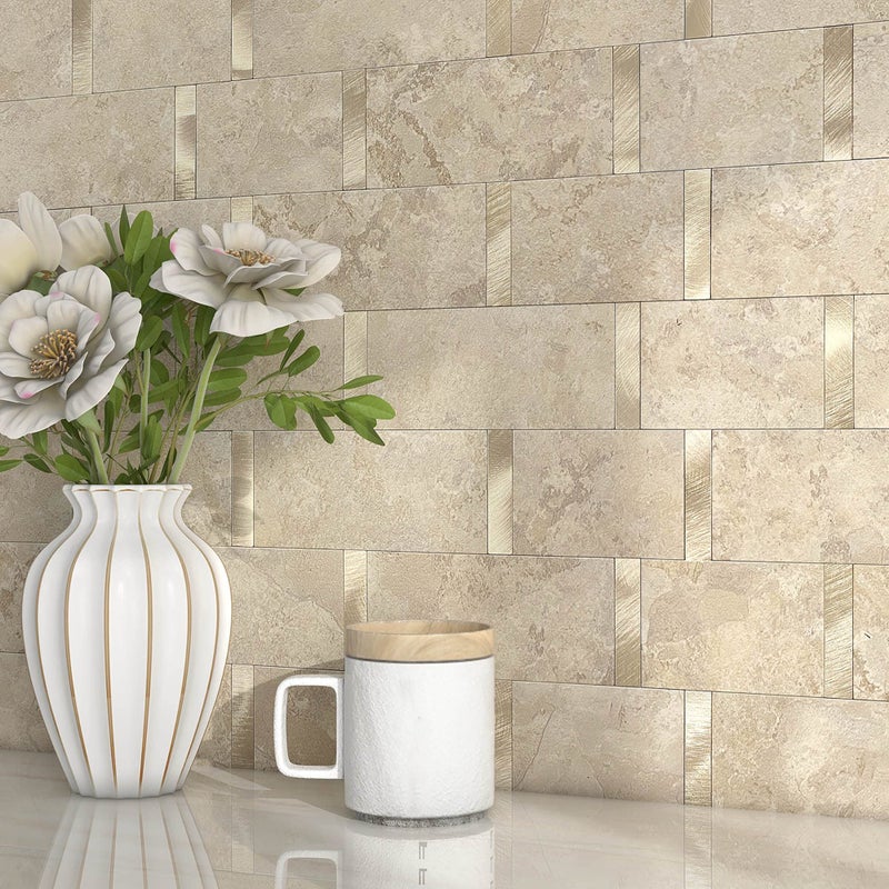 M MOFIT Matte Kitchen Subway Tile Peel and Stick Backsplash Self-Adhesive Bathroom Wall Tiles Waterproof 3D Metal and Marble Mosaic Panels Heat Resistant Fireplace(Rust Beige 10Tiles) - Image 1