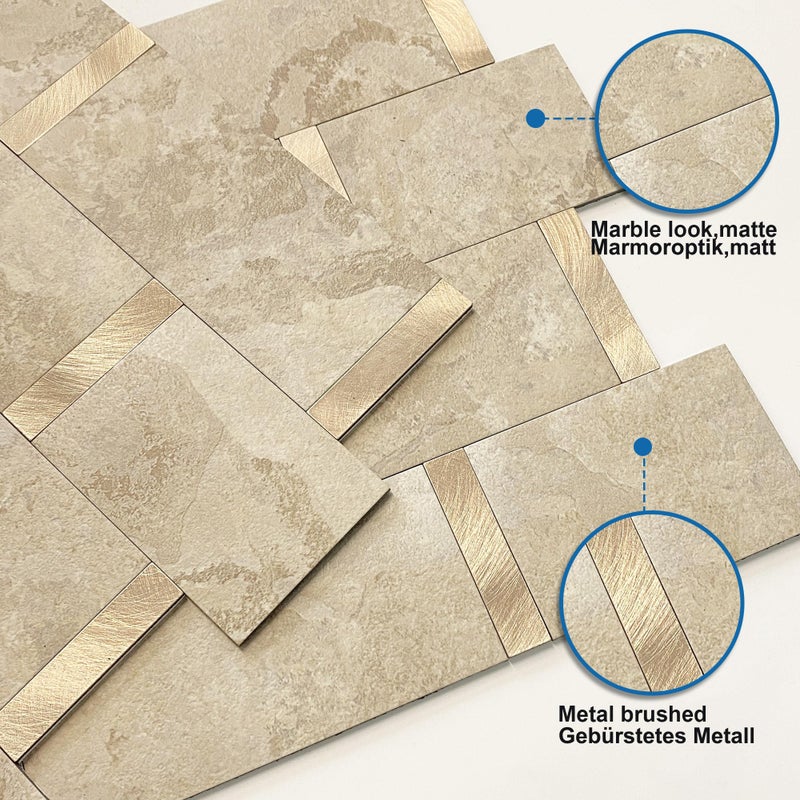 M MOFIT Matte Kitchen Subway Tile Peel and Stick Backsplash Self-Adhesive Bathroom Wall Tiles Waterproof 3D Metal and Marble Mosaic Panels Heat Resistant Fireplace(Rust Beige 10Tiles) - Image 2