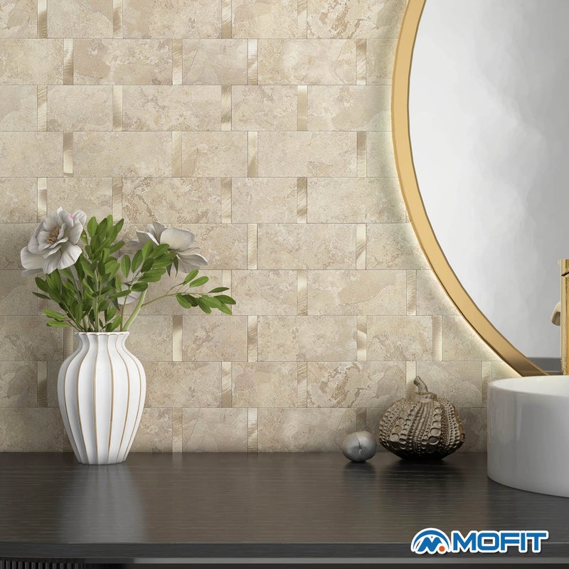 M MOFIT Matte Kitchen Subway Tile Peel and Stick Backsplash Self-Adhesive Bathroom Wall Tiles Waterproof 3D Metal and Marble Mosaic Panels Heat Resistant Fireplace(Rust Beige 10Tiles) - Image 4
