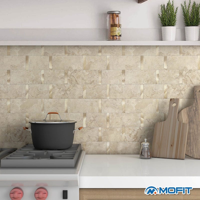M MOFIT Matte Kitchen Subway Tile Peel and Stick Backsplash Self-Adhesive Bathroom Wall Tiles Waterproof 3D Metal and Marble Mosaic Panels Heat Resistant Fireplace(Rust Beige 10Tiles) - Image 3