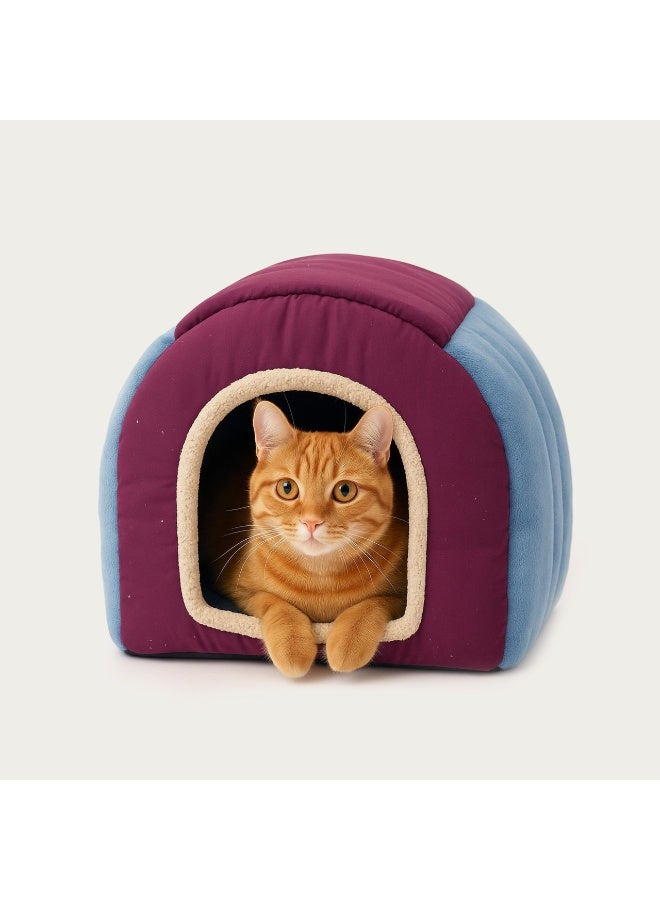 Cozy Pet Cave Bed – Dome-Shaped Cat House with Soft Sherpa Trim